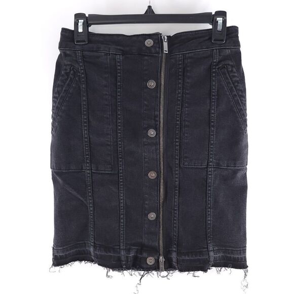 DL1961 Solid Black Full Zip Snap Poppy Skirt Raw Hem Womens Size M - Picture 3 of 11